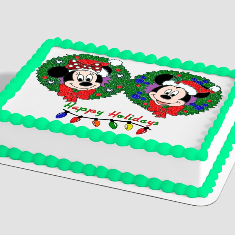 Mickey Mouse and Minnie Mouse Happy Holidays Edible Image® by PhotoCake®